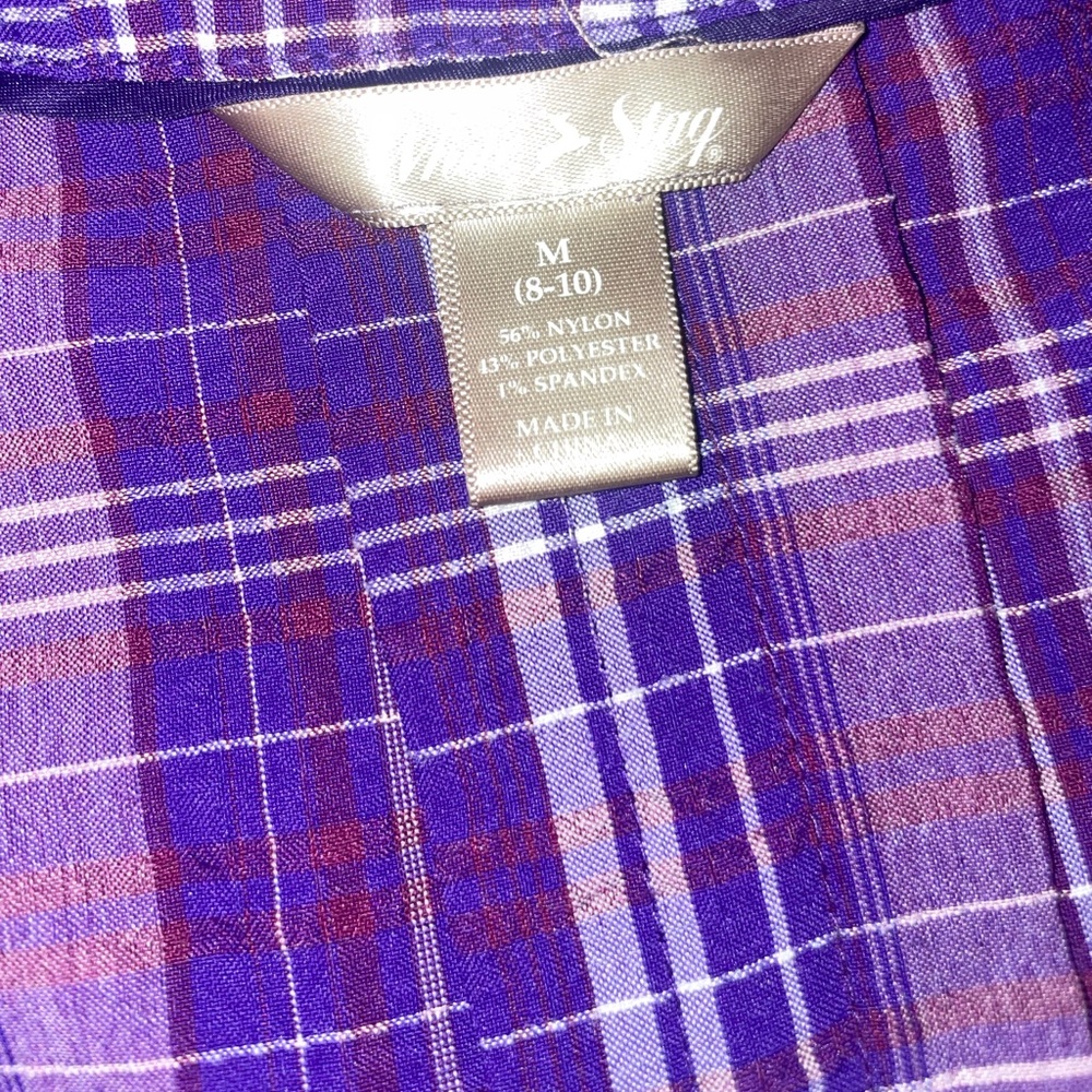 White Stag Purple Plaid Button Down Shirt M 8-10 - Picture 7 of 11
